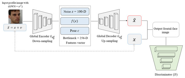 The global pathway structure. The structure is based on encoder down-sampling and decoder up-sampling. The bottleneck with 256-D features vector remains the same.