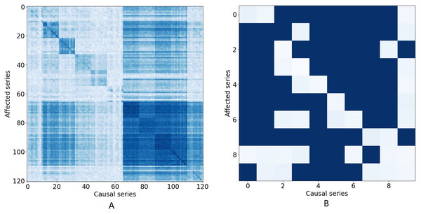 The causal effect matrix of KDD dataset and bird migration dataset.