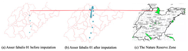 (A–C) Anser fabalis dataset imputation.