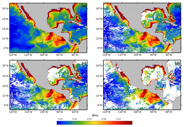 Maps of cloud masks in Mexico economic exclusive zone (EEZM).