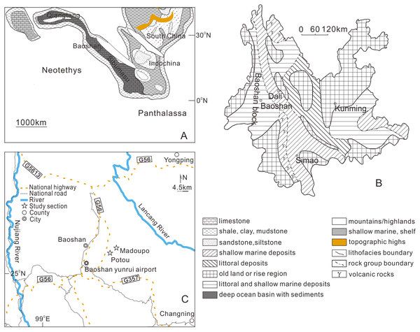 Geographic locations of the studied sections.