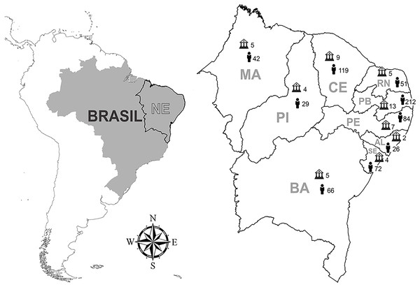 States of location of respondents, number of institutions included in the research by state (N = 49).