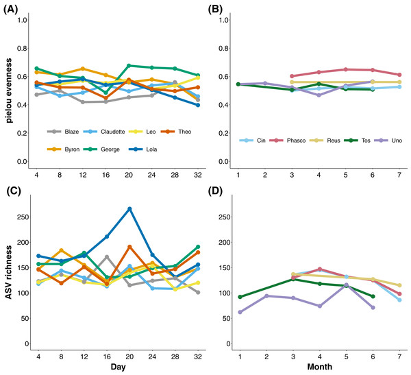 Microbial evenness and richness in koala faecal samples.
