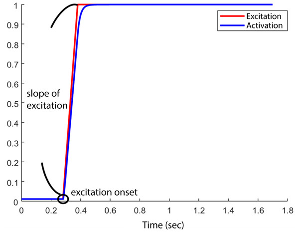 Example of one combination of “ excitation onset” and “slope of excitation.”