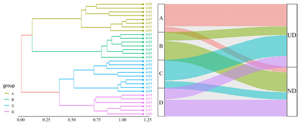 Cluster dendrogram of habitat types with bird guild composition.