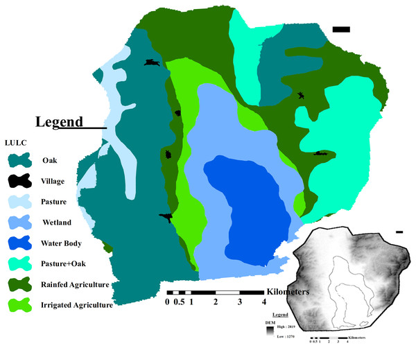 Geographical status of Zrebar Lake basin with its land-uses.