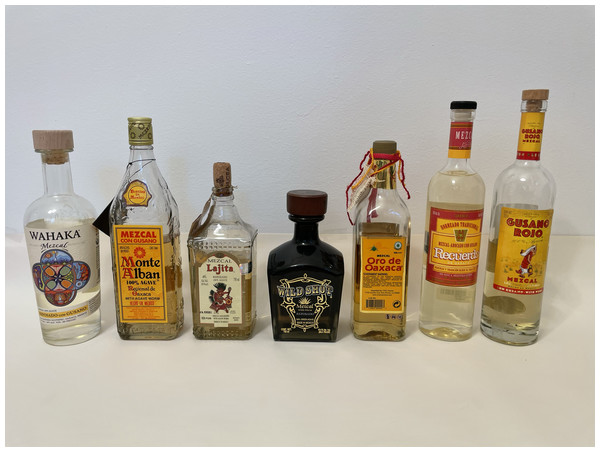 Different kinds of mezcals tested for the identity of “mezcal worms.”.