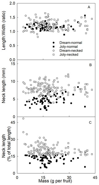 Characterizing strawberries without and with neck.