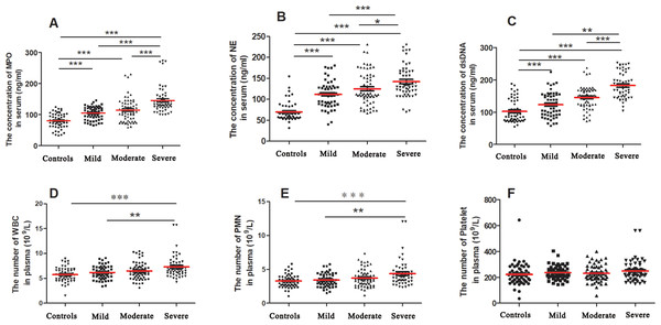 Serum levels of NET-associated parameters in patients with CAD and controls.