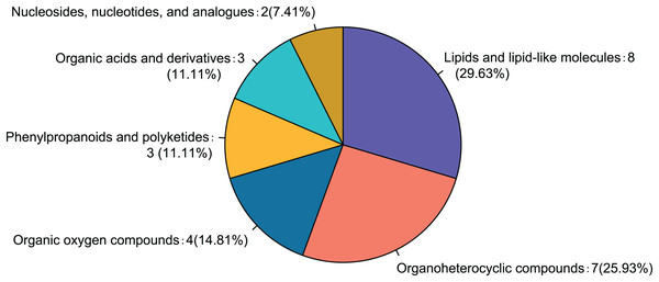 Classification of differential metabolites and their proportion between the alcohol and fasudil groups.