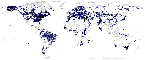 Global spatial distribution of the BIOME 6000 dataset enriched by Hengl et al. (2018).
