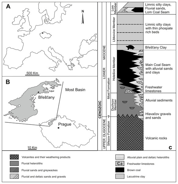 Geographical location and general context of the Most Basin showing the location of the study area.