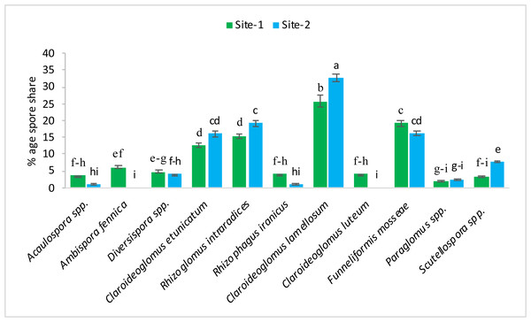 Pre-sowing percentage occurrence of mycorrhizal species at site-1 and site-2.