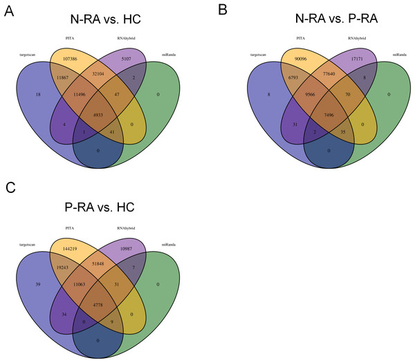 Numbers of differently expressed miRNA target genes.