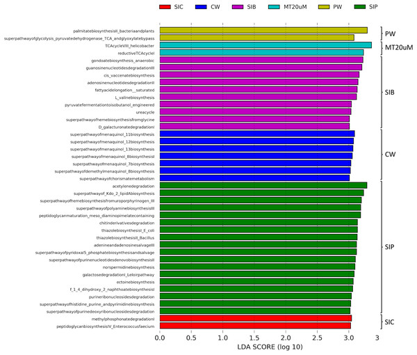 LDA scores of predicted functional profiles of various treatments.