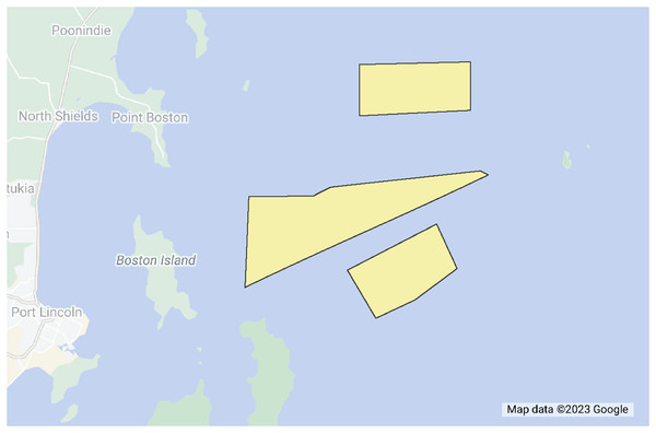 Location of the Lincoln aquaculture zone (shown in yellow) near Port Lincoln, South Australia where all company lease sites are located for this study (33°27′S, 132°04′E).
