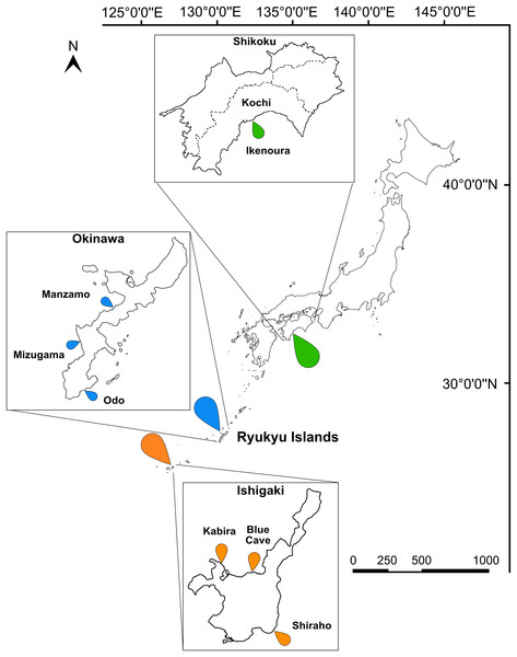 Map of Japan indicating the sampling sites.