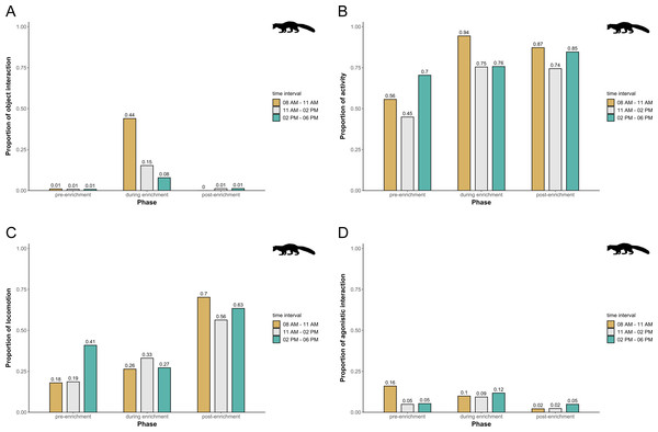 Proportion of temporal behavioral patterns and activity budget in pine martens.