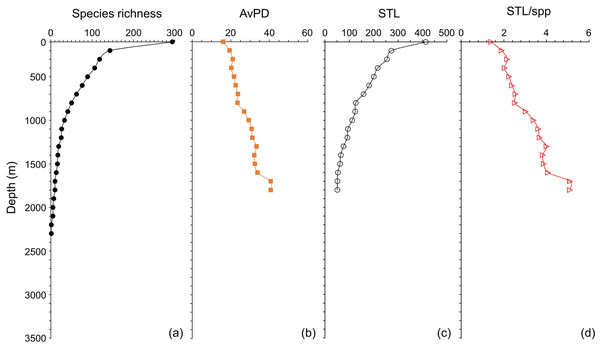 Depth gradients for cartilagenous fish.