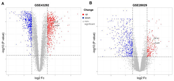 Volcano plots of differentially expression genes.