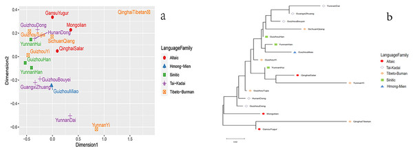 Population genetic analyses of Guizhou Dong population and other reference populations.