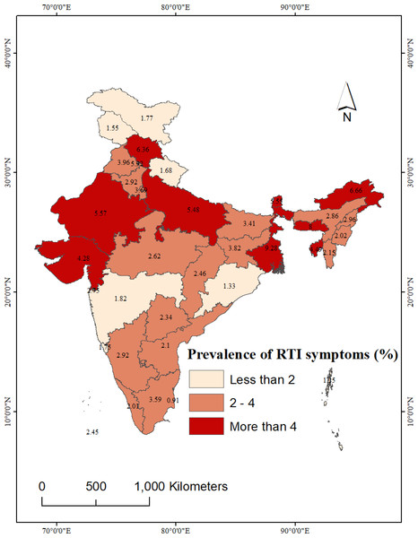 State-wise prevalence of self-reported RTIs among women in India, NFHS-5, 2019-21.
