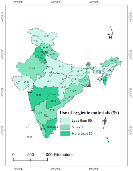 State-wise use of hygienic materials during menstruation among women in India, NFHS-5, 2019-21.