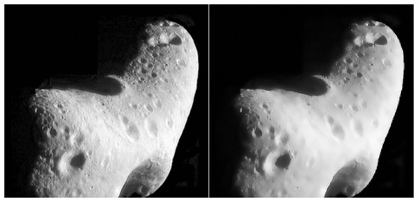 Comparison of celestial images before-and-after filtering.