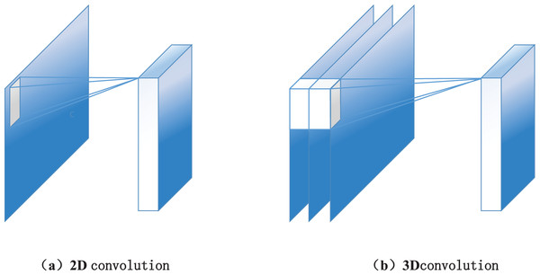 The diagram of (A) 2D convolution and (B) 3D convolution.