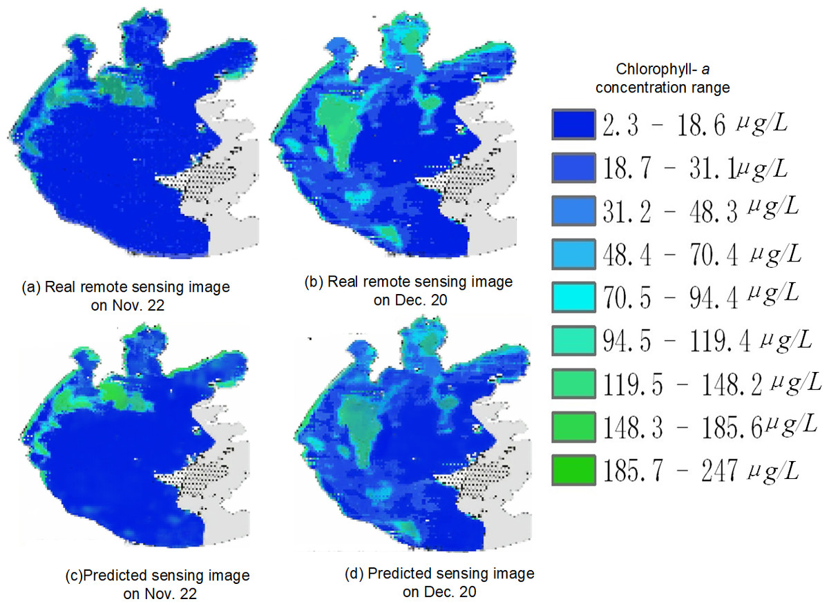 Spatial-temporal distributions of chlorophyll a content (μg/L) in