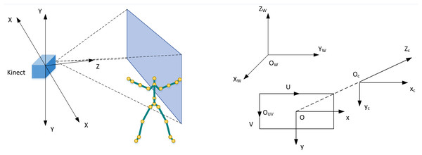 Kinect sensor coordinate system diagram.