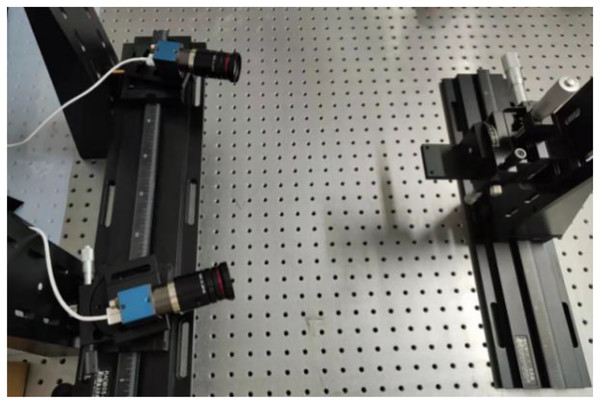 Experimental device for the influence of the included angle between the binocular optical axis and baseline on the reconstruction error (taken by the author).