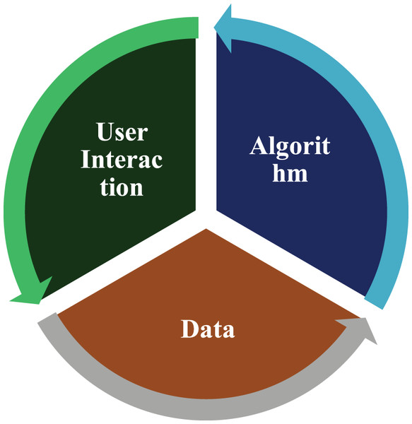 Trio bias feedback loop among data, algorithm and user.