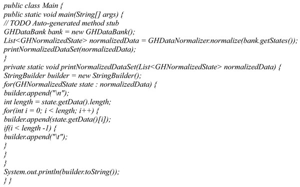 An example of the main class code for data normalization.