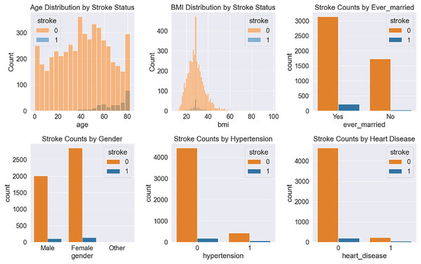Some significant features obtained from the stroke prediction dataset.