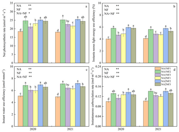 Photosynthetic characteristics of maize at different fertilizer rates and nitrate-to-ammonium nitrogen (N) ratios.