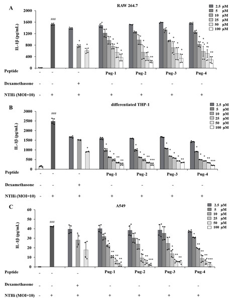 Pug peptides inhibited the NTHi-induced IL-1β production.