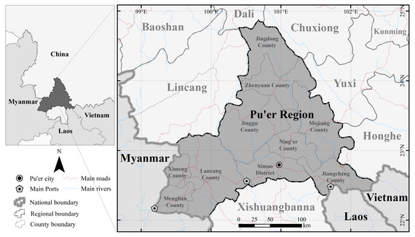 Map showing the location of the Pu’er region.