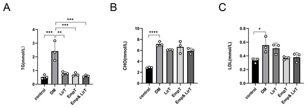 Effect of liraglutide and empagliflozin on serum lipid levels in mice.
