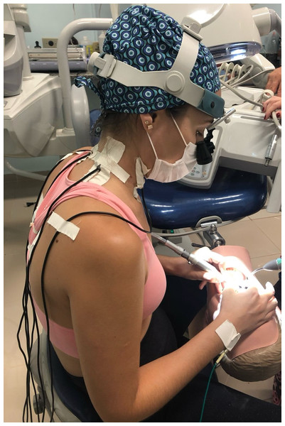 Electromyographic data collection during cavity preparations.
