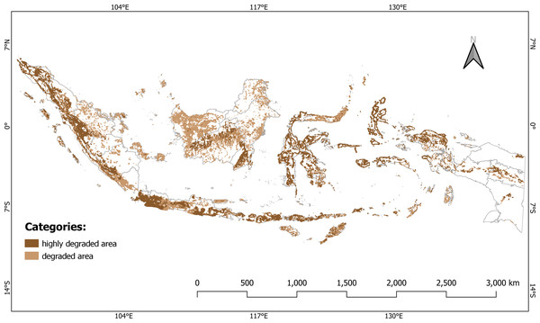 Map of Indonesia’s degraded lands in 2022.