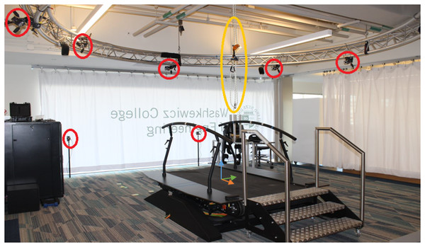 Laboratory set up of the motion capture and treadmill.