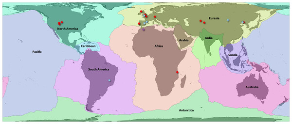 Fossil localities of Jurassic squamates.