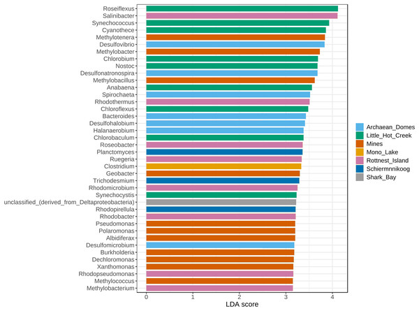 Linear discriminant analysis effect size (LEfSe) of genera.