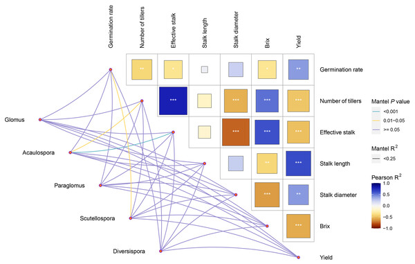 The relationship among AMF genera community and agronomic traits.