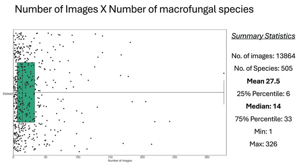 Relationship between number of images and number of macrofungal species.