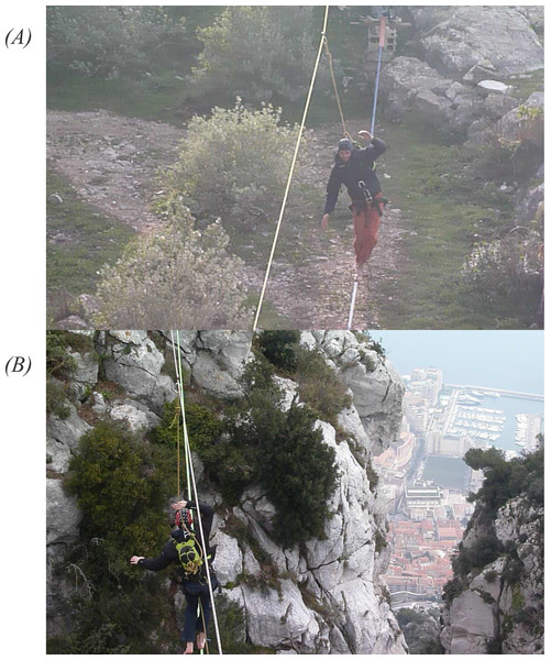 Participants walking in the slackline tapes.