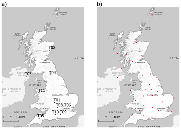 Sampling locations of data used in the study.