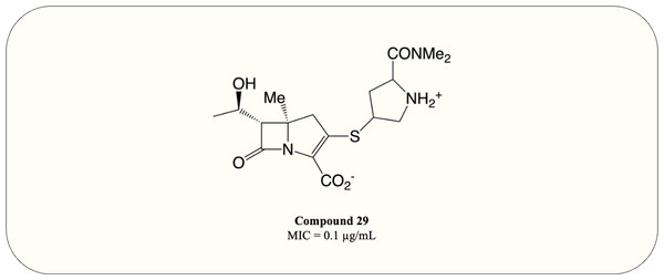 The optimised carbapenem with MIC value evaluated for M. tuberculosis.