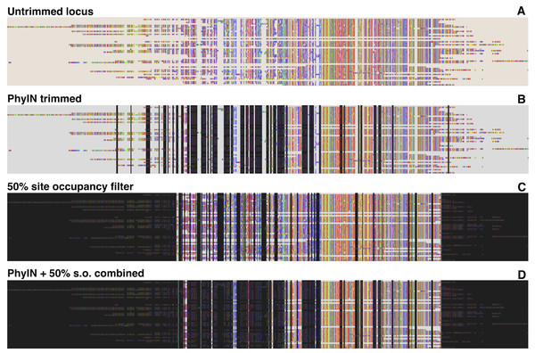 PhyIN trimming of a UCE locus.